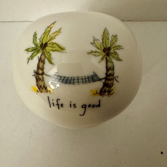Natural Life Ceramic Bank Round Coin Bank "Life is good" Ceramic Palm Trees Bank - Picture 9 of 9